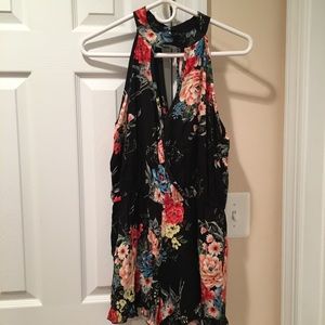 Floral romper with choker neckline